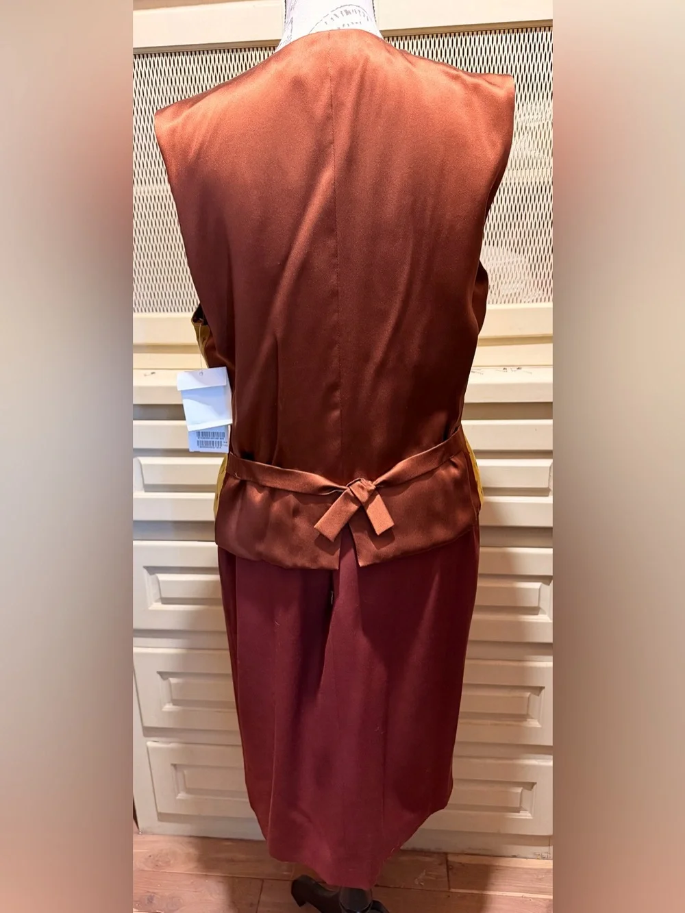 NWT VTG Escada 4Pc Silk Vest Blouse Wool Skirt Pants Set Gold Fleur-de-lis